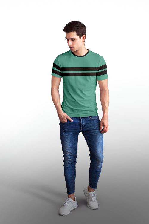 Greenish with Black Stripe T-Shirt with Full Sleeve