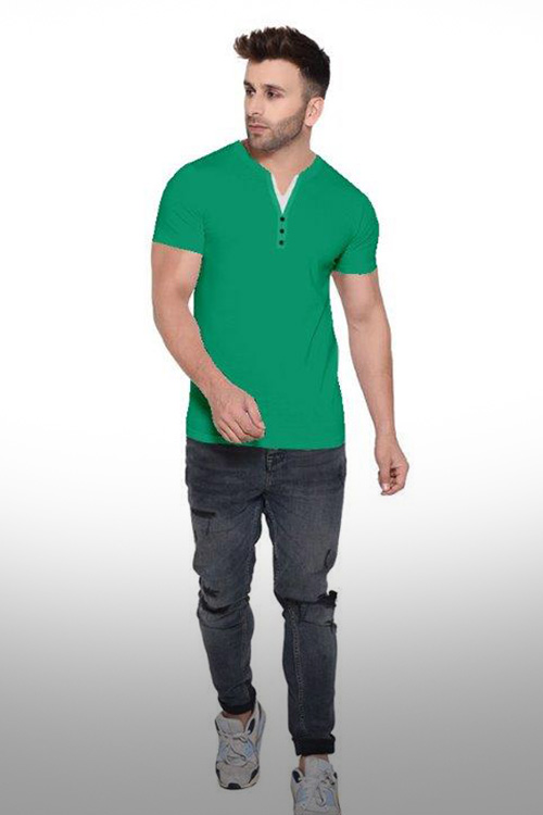 Green V-neck designer T-shirt