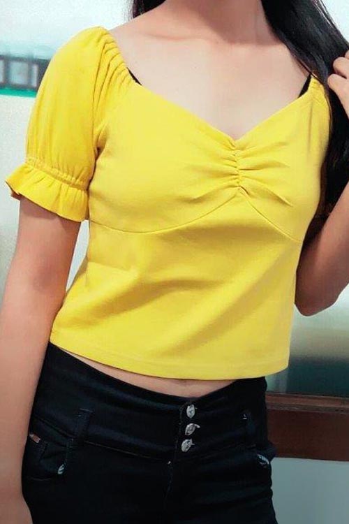 Yellow Crop top with Sweatheart Neck 