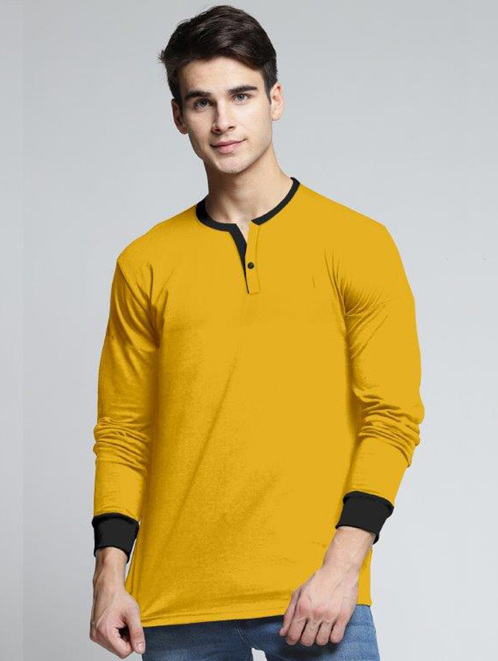 Yellow with Black Color Placket Full Sleeve T-shirt - You and I ...